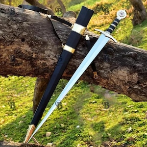 Épée médiévale artisanale avec fourreau, épée longue de chevalier anglais, réplique historique noire et or