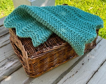 Teal Green Chevron Hand Knit Small Baby Blanket And Photography Prop Blanket