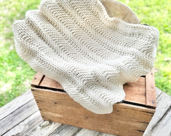 Cream Chevron Hand Knit Mini Blanket