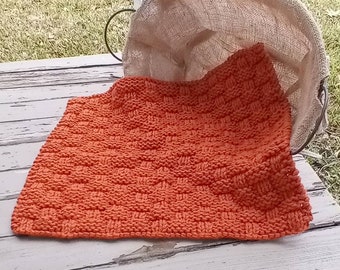 Dark Orange (Longhorn!) Hand Knit Basketweave Baby Blanket