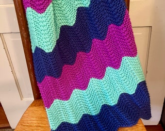 Multicolor Hand Knit Chevron Baby Blanket