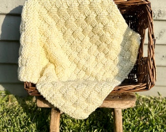 Pale Yellow Handknit Small Blanket Photography Prop