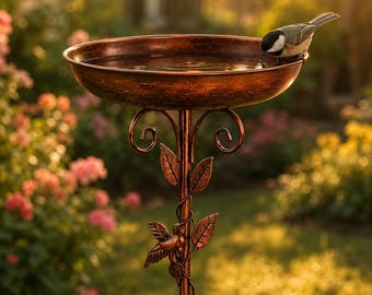 Hummingbird Bird Bath Stake, Copper Garden Accent for Patio Yard Decor