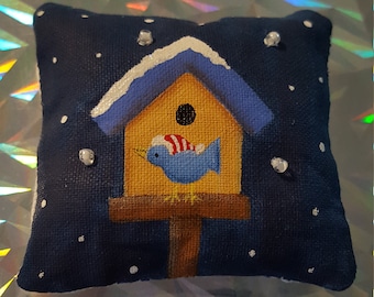 Winter Bluebird Miniature Dollhouse Pillow