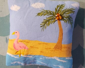 Flamingo Beach Miniature Dollhouse Pillow