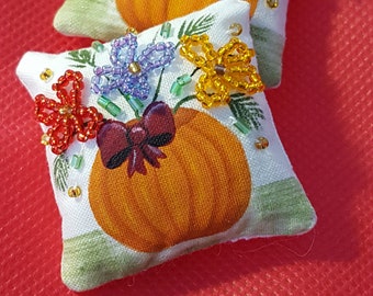 Pumpkin Bouquet Miniature Dollhouse Pillow