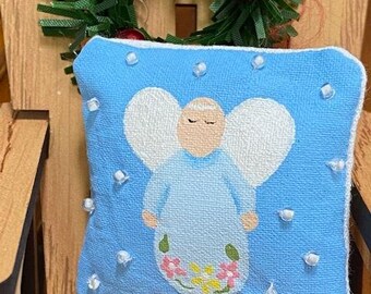 Angel in blue miniature dollhouse pillow