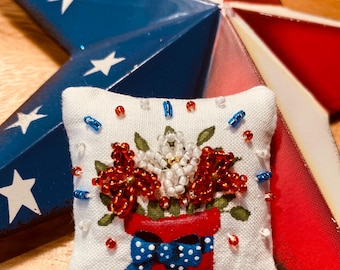 Patriotic Flower Pot Mini Dollhouse Pillow