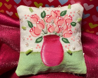 Bouquet of Roses Miniature Doll Pillow