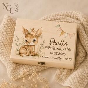 Anpassad babyminnesask, personlig träminnesask, låda med födelsestatistik, babyshowerpresent, barnkammareminne