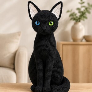 Black Cat Crochet Pattern PDF, Seated Kitten Amigurumi, Realistic Stuffed Animal Tutorial