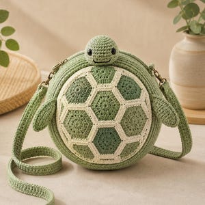 Crochet Turtle Crossbody Bag Pattern, Zippered Round Purse PDF, Mosaic Shell, Intermediate English Instructions