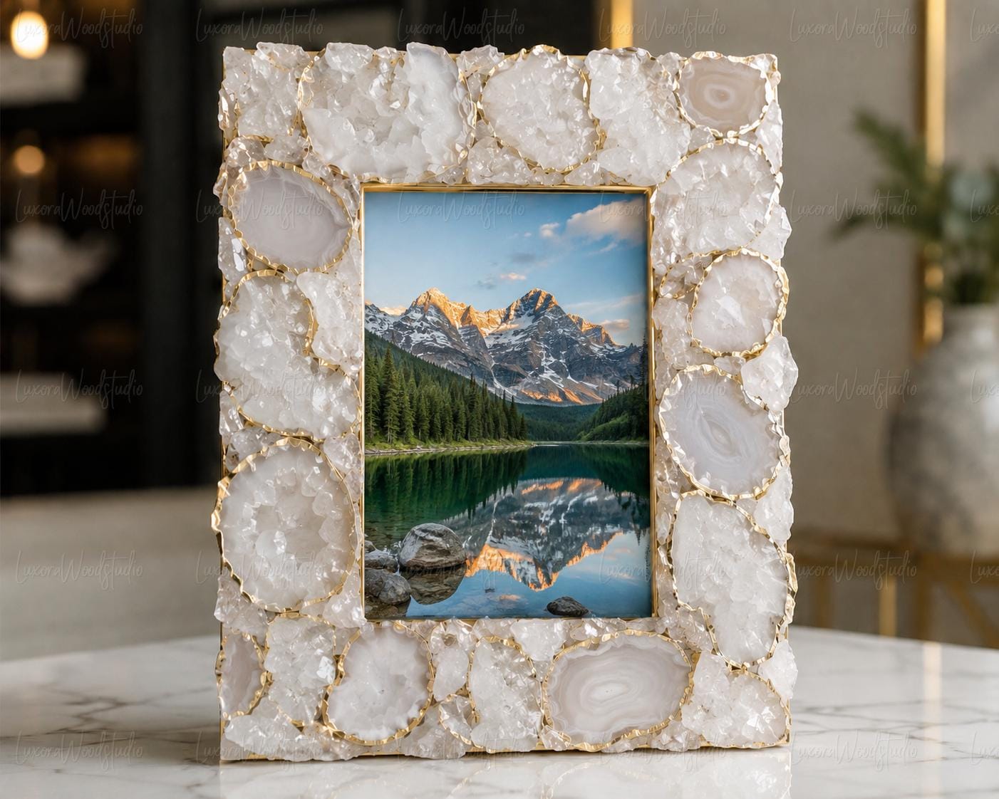 額縁 Picture Stone with Frame Stone Crystal Picture Frame - Etsy