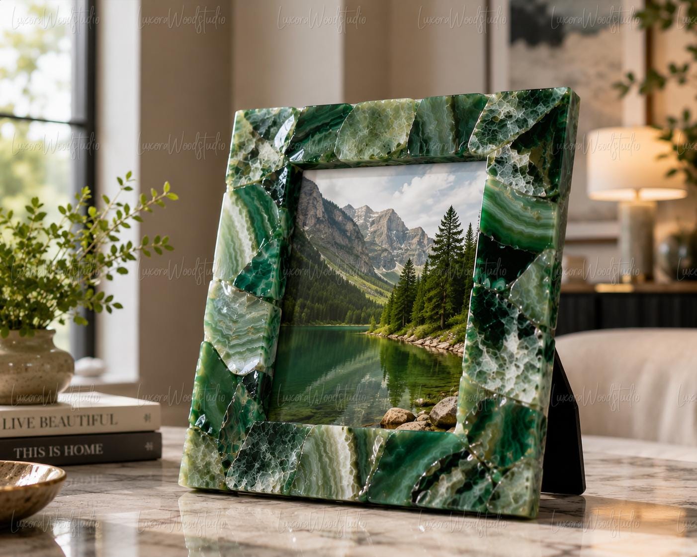 額縁 Picture Stone with Frame Stone Crystal Picture Frame - Etsy