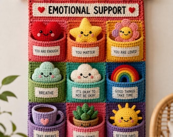 Schema per organizer da parete all'uncinetto / Tasche con frasi motivazionali amigurumi (download PDF)