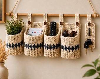 Schema per organizer da parete all'uncinetto / Contenitore modulare sospeso in stile boho (Download PDF)