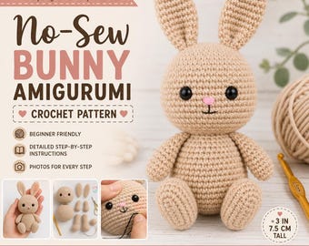 Schema facile per realizzare un portachiavi amigurumi a forma di coniglietto all'uncinetto senza cucire / PDF veloce (2-3 ore)