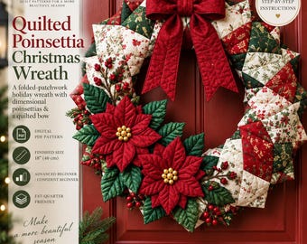 Modello PDF per ghirlanda natalizia trapuntata con stelle di Natale / Cartamodello per ghirlanda natalizia / Ghirlanda in tessuto per porta / Decorazione murale patchwork