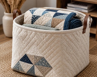 Modello per cestino portaoggetti trapuntato / Tutorial per organizer in tessuto patchwork (PDF)