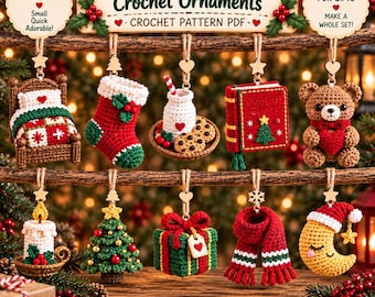 Schema PDF per decorazioni natalizie all'uncinetto / 10 piccole decorazioni per la vigilia di Natale / Decorazioni natalizie facili per principianti / Decorazioni natalizie all'uncinetto