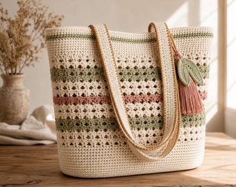 Modello per borsa tote all'uncinetto, borsa da mercato boho, borsa estiva da spiaggia (Download PDF in inglese)