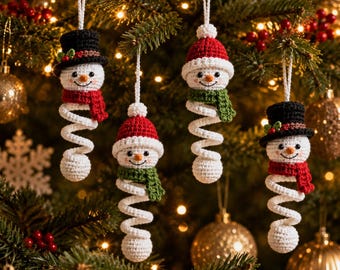 Schema per ghirlanda di ornamenti a forma di pupazzo di neve all'uncinetto / Pupazzo di neve a spirale natalizio all'uncinetto in PDF / Ornamento per albero di Natale a forma di pupazzo di neve amigurumi / Termini per principianti (USA)