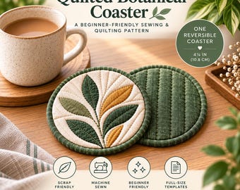 Modello per cucire sottobicchiere trapuntato / Sottobicchiere reversibile con applicazioni botaniche / Adatto ai principianti / PDF digitale, modelli