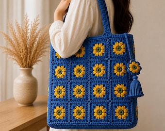 Modello facile per borsa da mercato all'uncinetto / Punto a sbuffo Grandma Square PDF