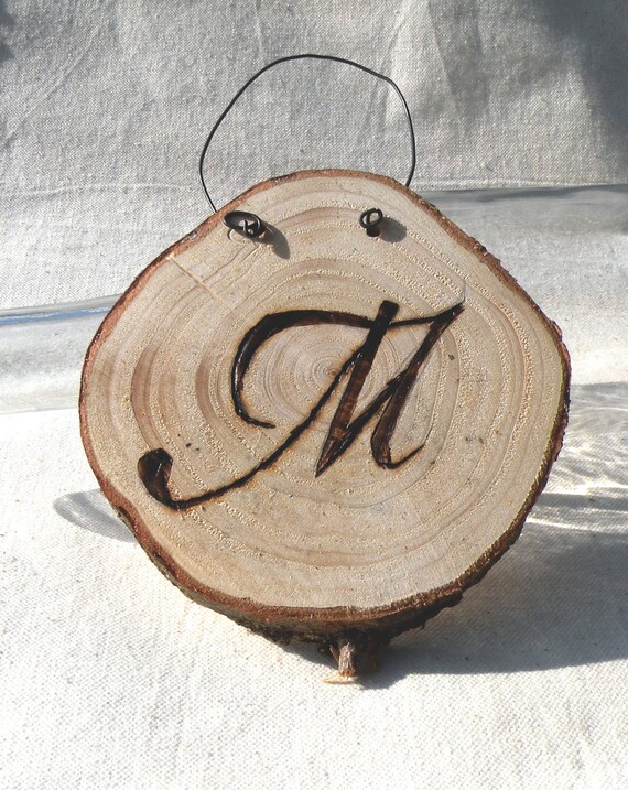Items similar to Wooden Woodburned Letter Ornament M on Etsy