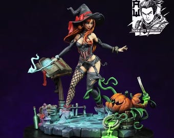 Hazel The Pumpkin Witch | Halloween Fall Diorama | 75mm | Ronin Arts Workshop