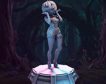 Maude Pumpkin Girl | Halloween Miniature Pinup | 32mm 75mm | DnD Tabletop | Black Bird Miniatures