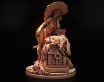 Sandra Paxter + NSFW | Halloween Witch With Cat Familiar| 75mm 120mm | DnD ttrpg | HardWitch-Games