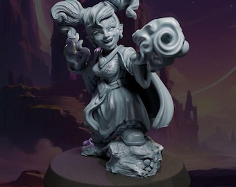 Ophyra Gnome Halfling Sorceress Miniature | 28mm 32mm 75mm | DnD Tabletop | Black Bird Miniatures