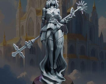 Aurora Female Cleric Paladin Divine Miniature | 28mm 32mm 75mm | DnD Tabletop | Black Bird Miniatures