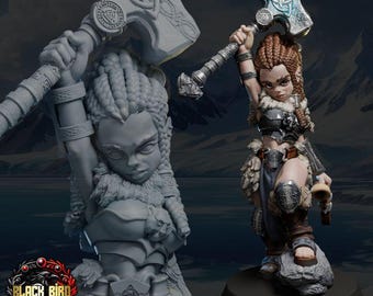 Freydis Female Chibi Paladin Miniature | 28mm 32mm 75mm | DnD Tabletop | Black Bird Miniatures