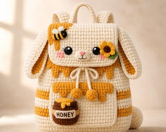 Mochila de ganchillo con forma de abeja y conejito, bolso de animales hecho a mano, bolso para niños pequeños.