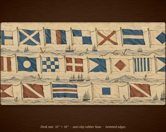 Vintage Nautical Signal Flags Desk Mat | Maritime Alphabet Mouse Pad (16" x 32")