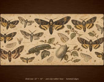 Vintage Death's Head Moth Desk Mat | Gothic Entomology Mouse Pad (16" x 32")