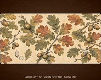 Vintage Oak Leaf Mouse Pad | Autumn Acorn Botanical Desk Mat (16" x 32")