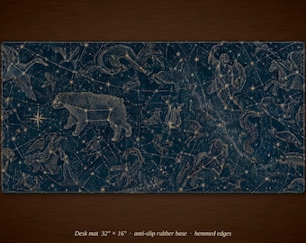 Vintage Constellation Map Desk Mat | Celestial Astronomy Mouse Pad (16" x 32")