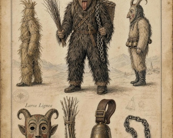 Krampus Poster | Vintage Alpine Folk Costume Print | Gothic Christmas Wall Art, Krampusnacht Yule Decor