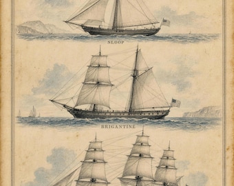Vintage Sailing Ship Illustration | Nautical Wall Art Print, Naval History Decor