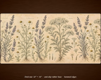 Vintage Apothecary Botanical Desk Mat | Lavender, Chamomile, Yarrow (16" x 32")