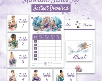 Mermaid Bunco Printable Game Set, Under the Sea Party, Scorecards & Table Signs
