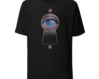Astronaut Shirt, Astronaut in a Keyhole Eye, Space Lover Gift, Black Tee