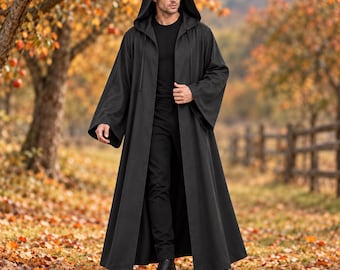 Hooded Halloween Cloak for Men and Women, Medieval Wizard Robe, Witch Vampire Cosplay Costume, Knight Cape
