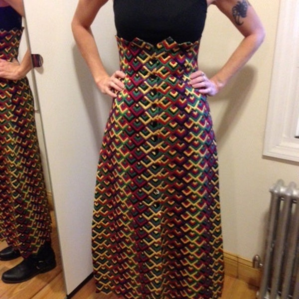 Stunning & Very Unique Vintage 1970's Super High Waisted Multi Colored Skirt