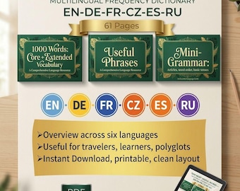 Multilingual Frequency Dictionary (digital download - 1000 core words, 6 languages: en, de, fr, cz, es, ru