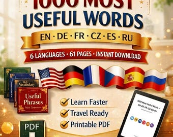 Multilingual Frequency Dictionary (digital download - 1000 core words, 6 languages: en, de, fr, cz, es, ru