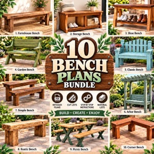 10 Bench Plans Bundle, Outdoor Bench Plans, Wood Bench and Garden Bench Plans, DIY Entryway Storage Bench, Digital Download